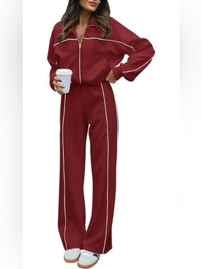BTFBM Two Piece Track Suit with Cropped Zip Up Jacket and Wide Leg Pants